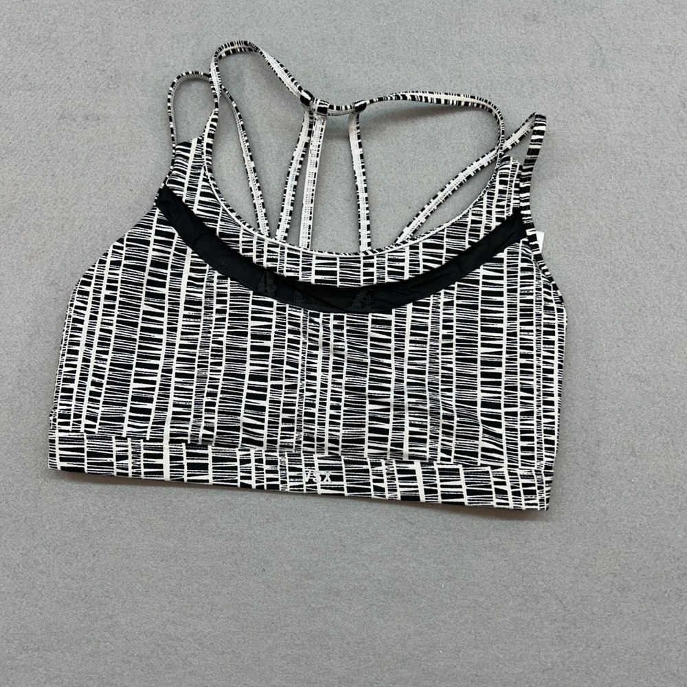 VSX Victoria's Secret Sport Bra Black White Geometric Strappy Racerback Mesh L